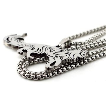 Maine Coon İri Uzun Tüylü Kedi Şeklinde Paslanmaz Çelik Kolye Q0988