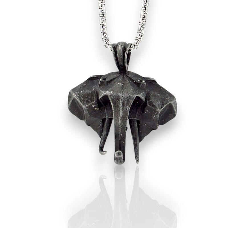 Fil Geometrik Origami Çelik Zincirli Metal Erkek Kolye Q0993