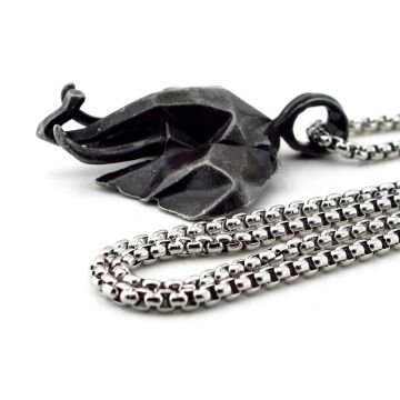 Fil Geometrik Origami Çelik Zincirli Metal Erkek Kolye Q0993