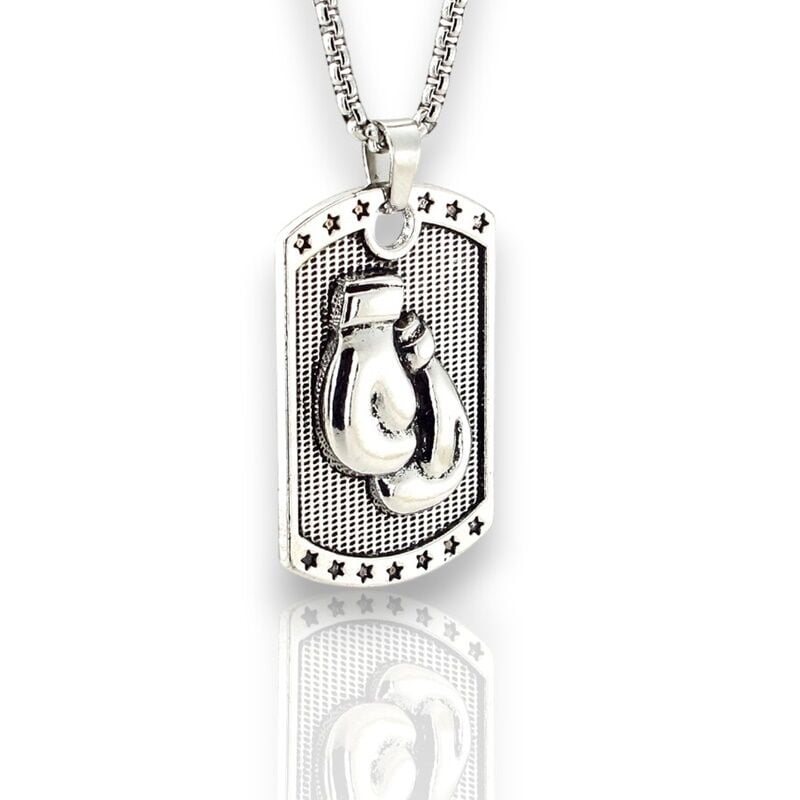 Çift Boks Eldiveni Boksör Künye Tipi Çelik Erkek Kolye Q0994