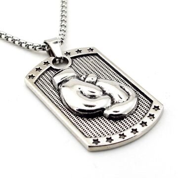 Çift Boks Eldiveni Boksör Künye Tipi Çelik Erkek Kolye Q0994