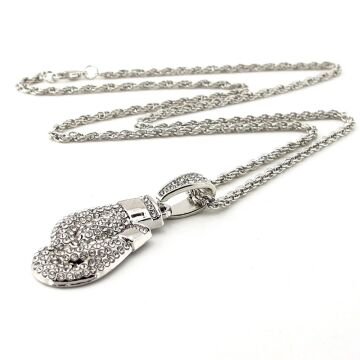 Parlak Taşlı Çift Boks Eldiveni Boksör Çelik Zincirli Metal Erkek Kolye Q0995