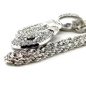 Parlak Taşlı Çift Boks Eldiveni Boksör Çelik Zincirli Metal Erkek Kolye Q0995