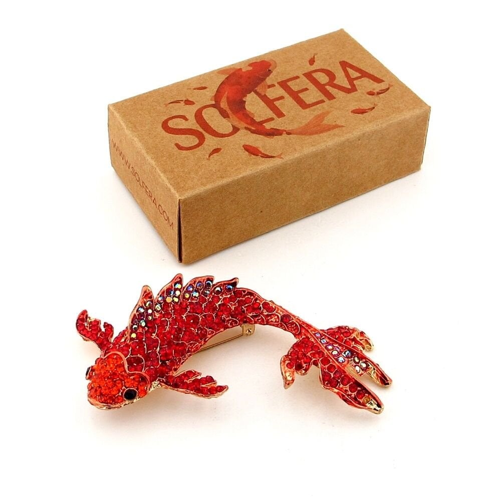 Kırmızı Zirkon Taşlı Koi Japon Balığı Şans Talih Broş Yaka Süsü RZ443