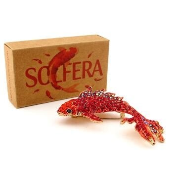 Kırmızı Zirkon Taşlı Koi Japon Balığı Şans Talih Broş Yaka Süsü RZ443