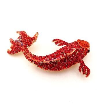 Kırmızı Zirkon Taşlı Koi Japon Balığı Şans Talih Broş Yaka Süsü RZ443