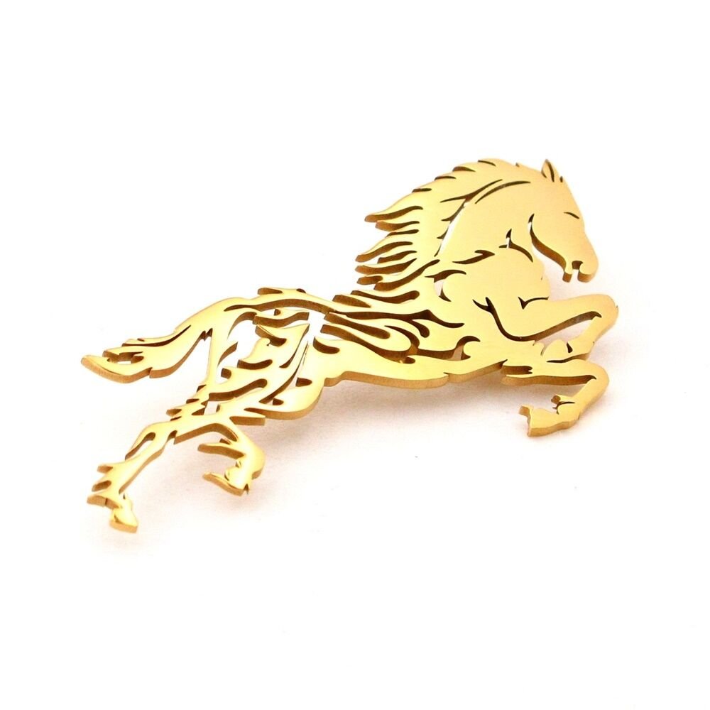 Koşan At Rüzgar Yele Paslanmaz Sarı Çelik Broş Rozet Yaka süsü RZ445