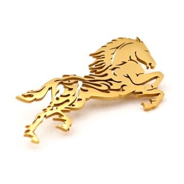 Koşan At Rüzgar Yele Paslanmaz Sarı Çelik Broş Rozet Yaka süsü RZ445