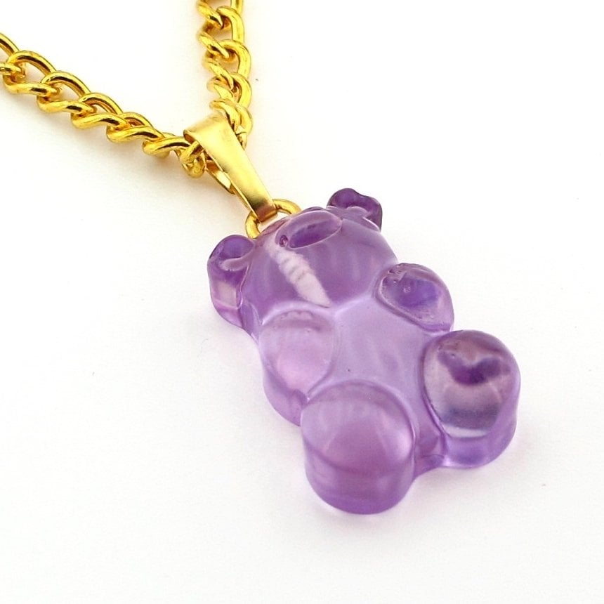 JELİBON AYICIK TURKUAZ MAVİ PİRİNÇ ZİNCİR KADIN KOLYE Q0373