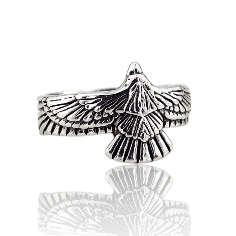 Koruyucu Ulu Kartal Kızılderili Mitolojik Arkası Açık Metal Erkek Yüzük RG069