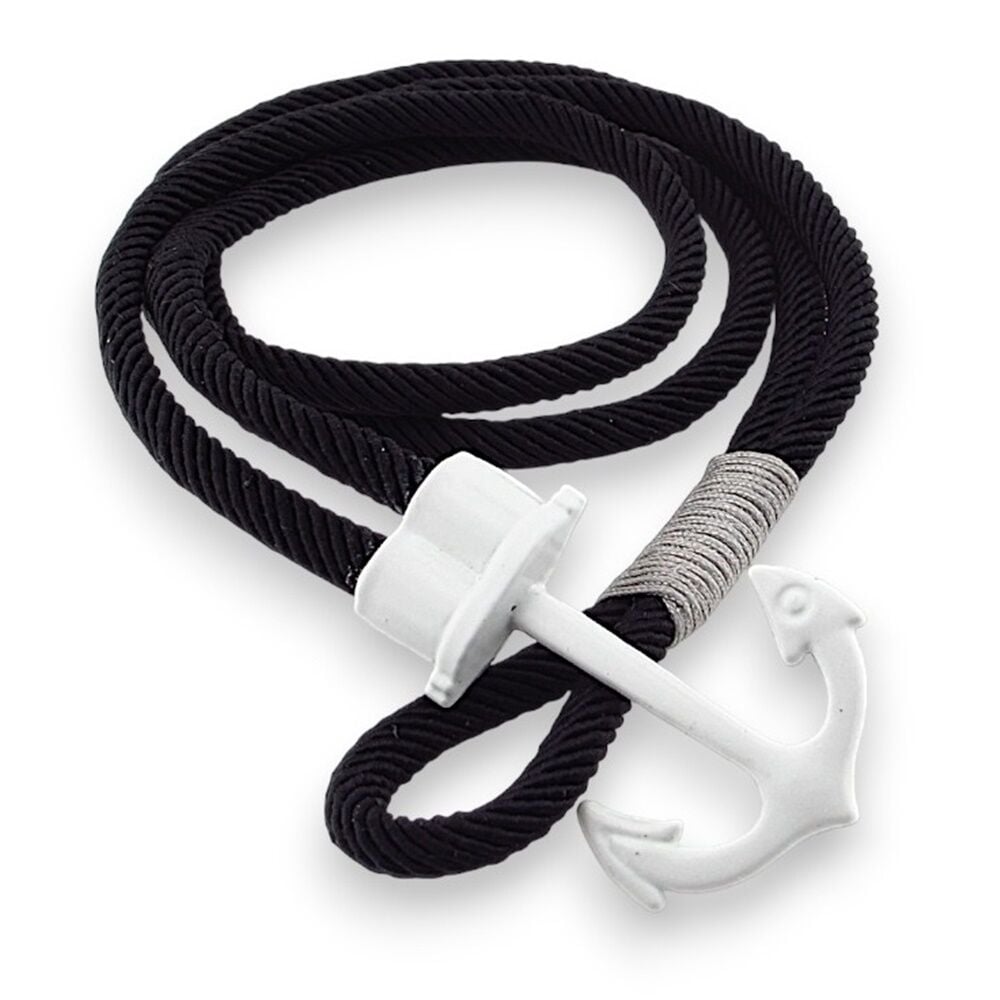 Siyah Beyaz Taraftar Büyük Metal Çapalı İki Sıra Sarma Erkek Bileklik M063C