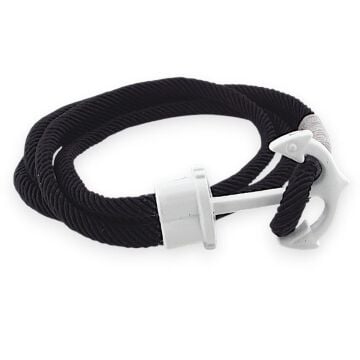 Siyah Beyaz Taraftar Büyük Metal Çapalı İki Sıra Sarma Erkek Bileklik M063C