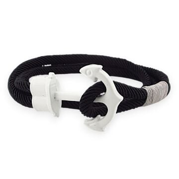 Siyah Beyaz Taraftar Büyük Metal Çapalı İki Sıra Sarma Erkek Bileklik M063C