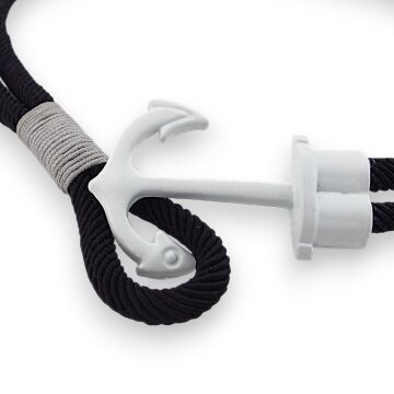 Siyah Beyaz Taraftar Büyük Metal Çapalı İki Sıra Sarma Erkek Bileklik M063C