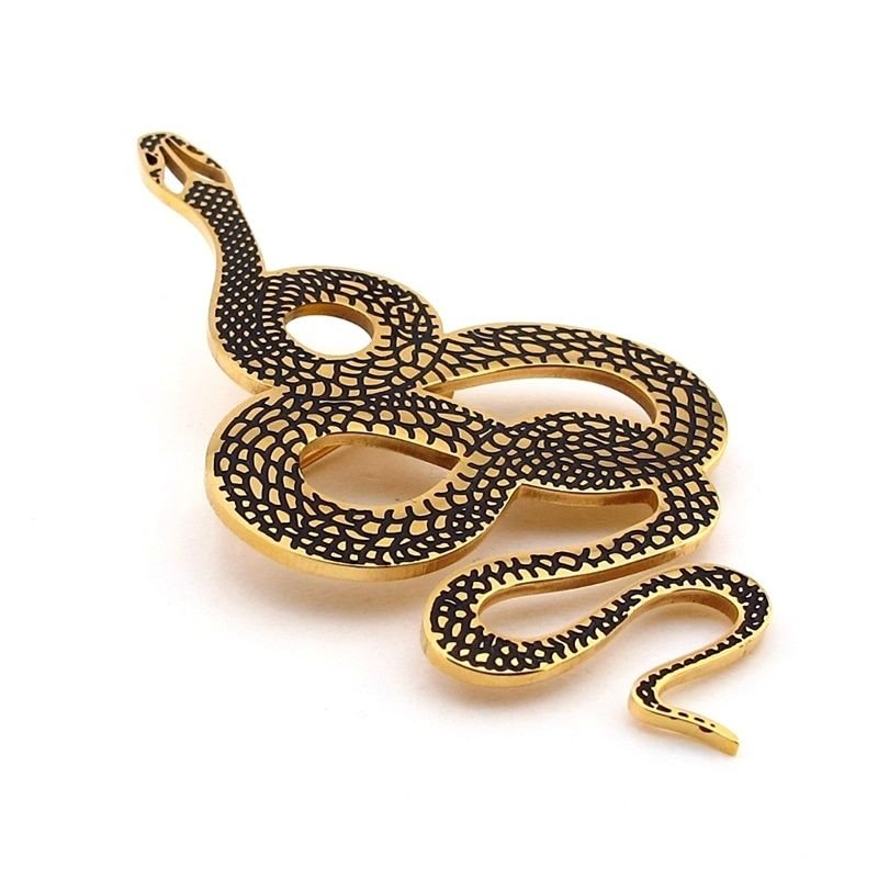 Yılan Kıvrımlı Piton Paslanmaz Sarı Çelik Broş Rozet RZ300