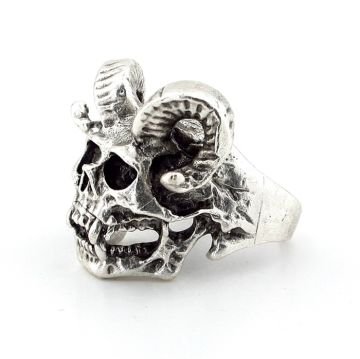 Boynuzlu Kurukafa Gotik Pirinç Ayarlanabilir Erkek Yüzük RG027