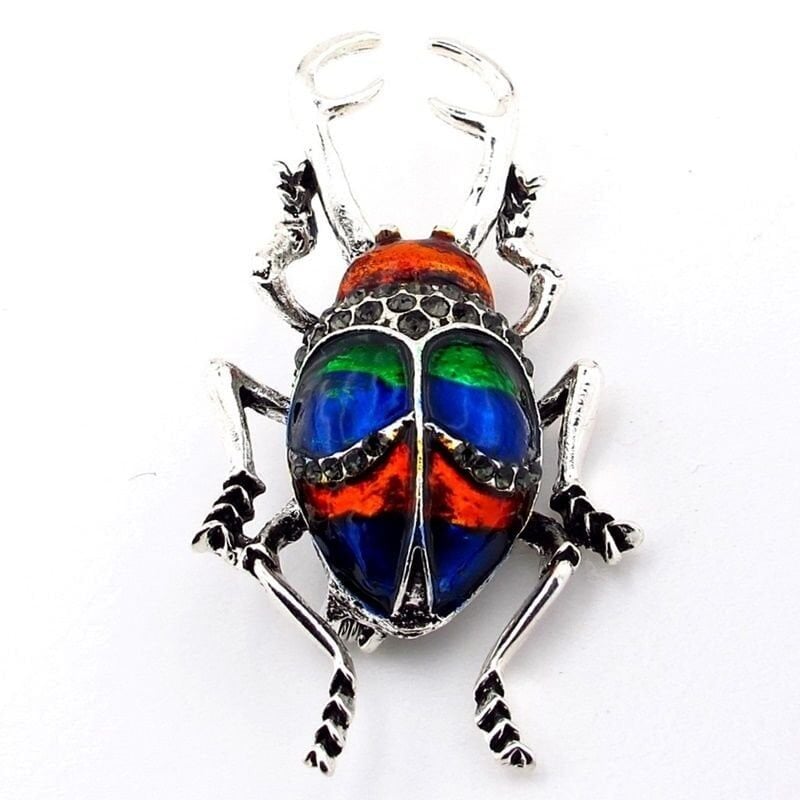 Antik Mısır Mitolojik Tılsımlı Böcek Zirkon Taşlı Yaka Süsü Metal Broş RZ304