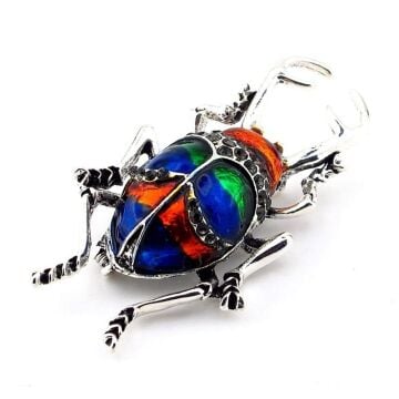 Antik Mısır Mitolojik Tılsımlı Böcek Zirkon Taşlı Yaka Süsü Metal Broş RZ304