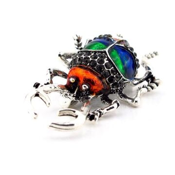 Antik Mısır Mitolojik Tılsımlı Böcek Zirkon Taşlı Yaka Süsü Metal Broş RZ304