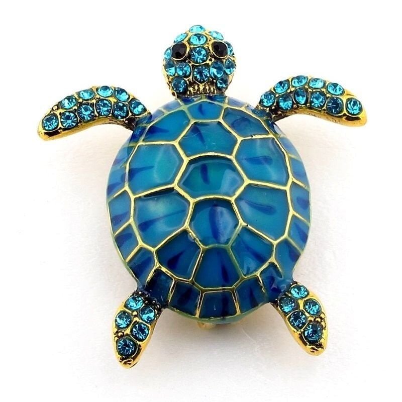 Deniz Kaplumbağası Mavi Zirkon Taşlı Metal Rozet Broş Rz312