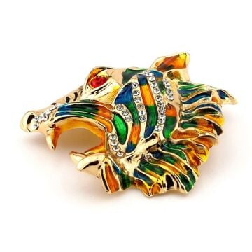 Bengai Kaplanı Tiger Renkli Zirkon Taşlı Metal Yaka Süsü Broş RZ313
