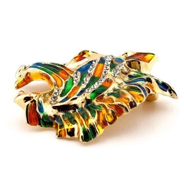 Bengai Kaplanı Tiger Renkli Zirkon Taşlı Metal Yaka Süsü Broş RZ313