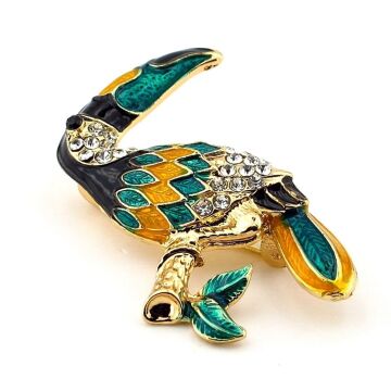 Tucan Papağanı Egzotik Renkli Zirkon Taşlı Metal Yaka Süsü Broş RZ314
