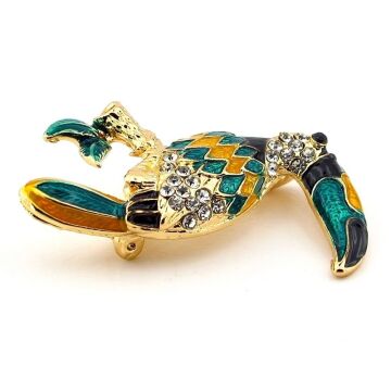 Tucan Papağanı Egzotik Renkli Zirkon Taşlı Metal Yaka Süsü Broş RZ314