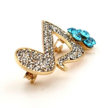 Beyaz Zirkon Taşlı Nota Müzik İşareti Mavi Çiçek Metal Yaka Süsü Broş RZ320