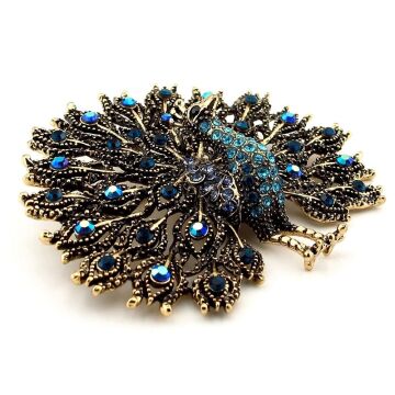 Gösterişli Asaletli Tavus Kuşu Büyük Boy Zirkon Taşlı Broş RZ325