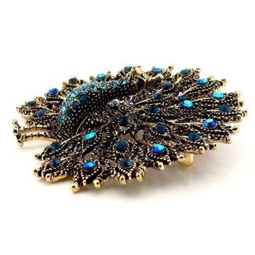 Gösterişli Asaletli Tavus Kuşu Büyük Boy Zirkon Taşlı Broş RZ325