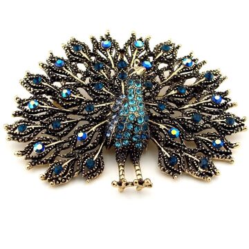 Gösterişli Asaletli Tavus Kuşu Büyük Boy Zirkon Taşlı Broş RZ325