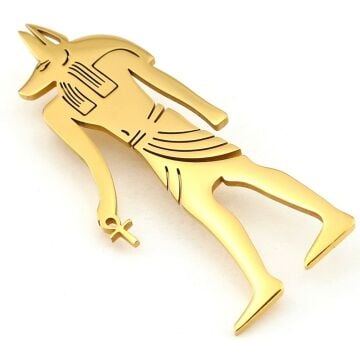 Anubis Mısır Koruyucu Sonsuz Yaşam Mitolojik Sarı Paslanmaz Çelik Broş Rozet RZ335