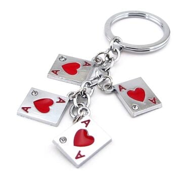 Kupa As Poker İskambil Kartı Şeklinde Kare As Şans Metal Anahtarlık KY217