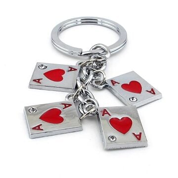 Kupa As Poker İskambil Kartı Şeklinde Kare As Şans Metal Anahtarlık KY217