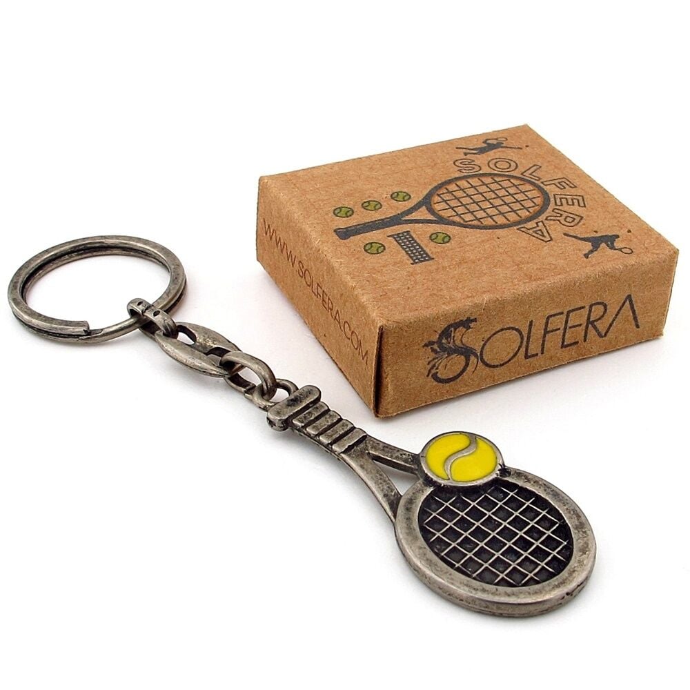 Tenis Raketi Sarı Top Spor Eskitme Metal Anahtarlık KY218
