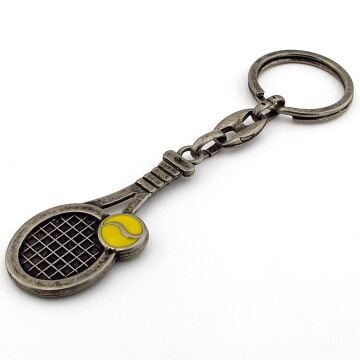 Tenis Raketi Sarı Top Spor Eskitme Metal Anahtarlık KY218