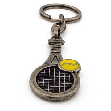 Tenis Raketi Sarı Top Spor Eskitme Metal Anahtarlık KY218