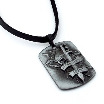 KILIÇ KASK ŞOVALYE KABARTMA DERİ METAL ERKEK KOLYE Q0433