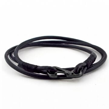 ÜÇ SIRALI SARMA METAL KANCALI SİYAH ORJİNAL DERİ BİLEKLİK BT360