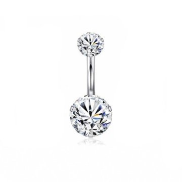 KRİSTAL ŞEFFAF TAŞLI PASLANMAZ ÇELİK GÖBEK PİERCİNG P469