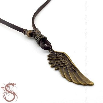 BRONZ METAL MELEK KANADI ANGEL WİNGS DERİ ERKEK KOLYE K913