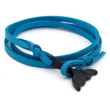 SİYAH METAL BALİNA BALIK KUYRUK MAVİ DERİ ERKEK BİLEKLİK BT576