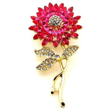 Ay Çiçeği Sunflower Pembe Zirkon Taşlı Çiçek Metal Yaka Süsü Broş RZ379