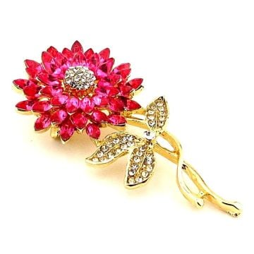 Ay Çiçeği Sunflower Pembe Zirkon Taşlı Çiçek Metal Yaka Süsü Broş RZ379