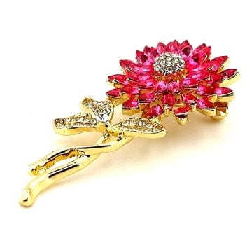 Ay Çiçeği Sunflower Pembe Zirkon Taşlı Çiçek Metal Yaka Süsü Broş RZ379