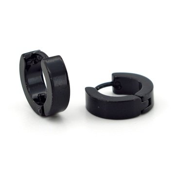 PARLAK SİYAH RENK PASLANMAZ ÇELİK HALKA ERKEK KÜPE E734