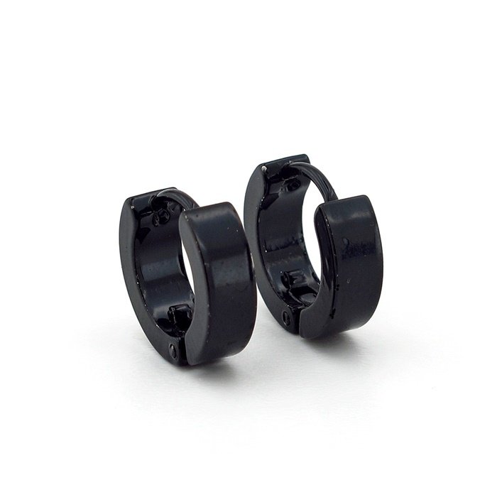 PARLAK SİYAH RENK PASLANMAZ ÇELİK HALKA ERKEK KÜPE E734