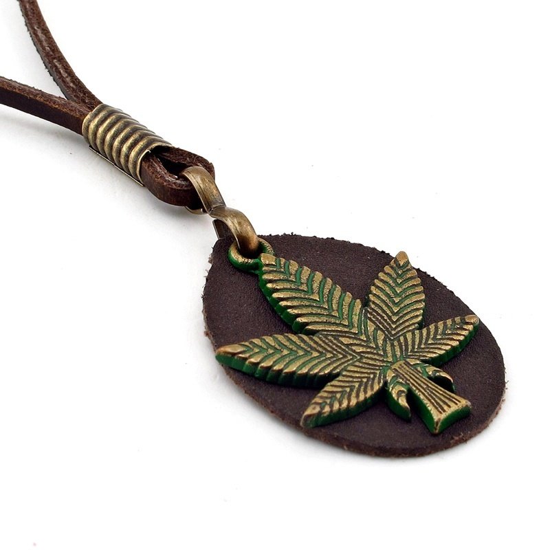 CANNABİS METAL DERİ ERKEK KOLYE YEŞİL K400