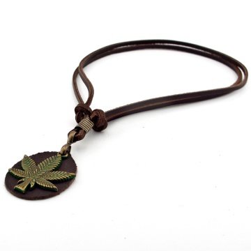 CANNABİS METAL DERİ ERKEK KOLYE YEŞİL K400